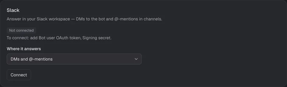 The Slack setup card in the Console.