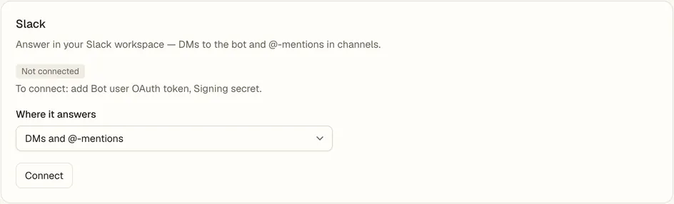The Slack setup card in the Console.