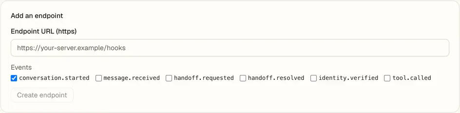 The Webhooks setup card in the Console.